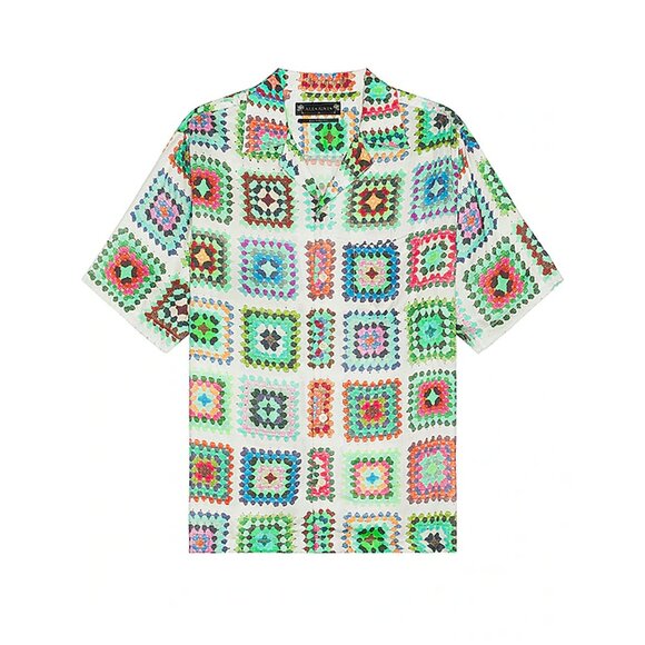 AllSaints Tunis Relaxed Fit Crochet Print Short Sleeve Button-Up Camp Shirt - Picture 2 of 5